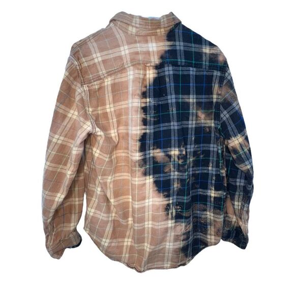 Upcycled Bleach Dye Button Up Flannel Shirt With Dinosaur Patch - Picture 5 of 6